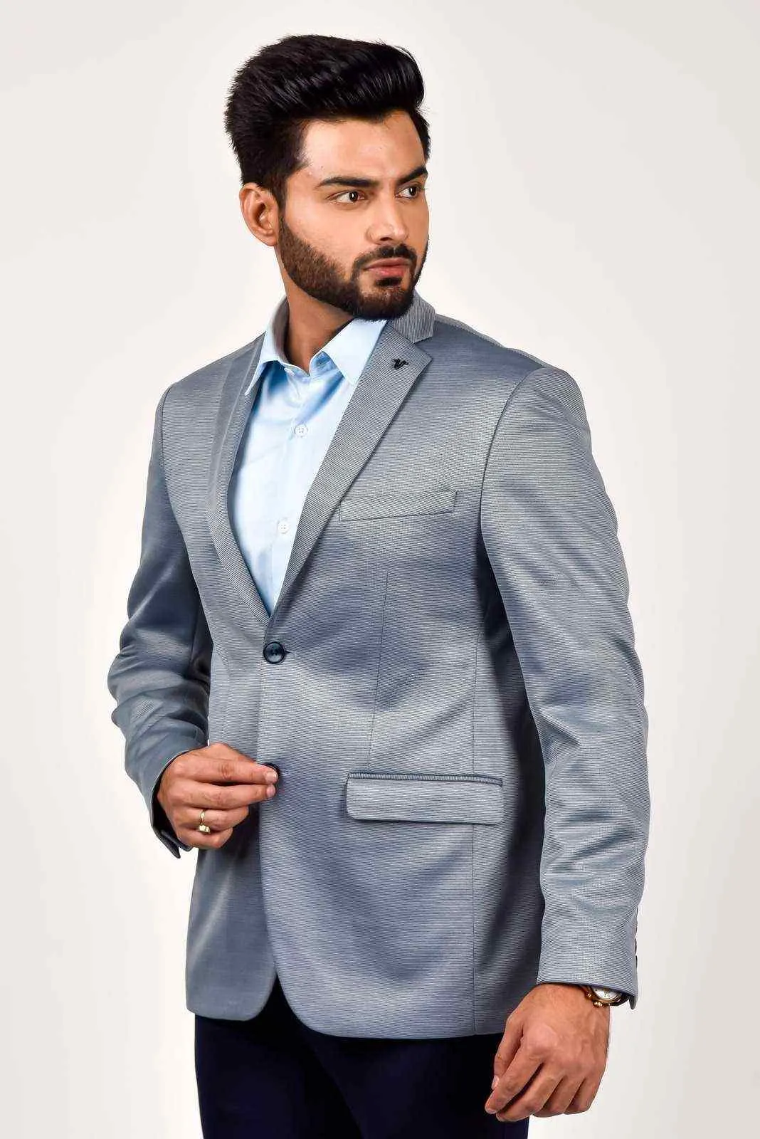 Blue Knitted Formal Blazer