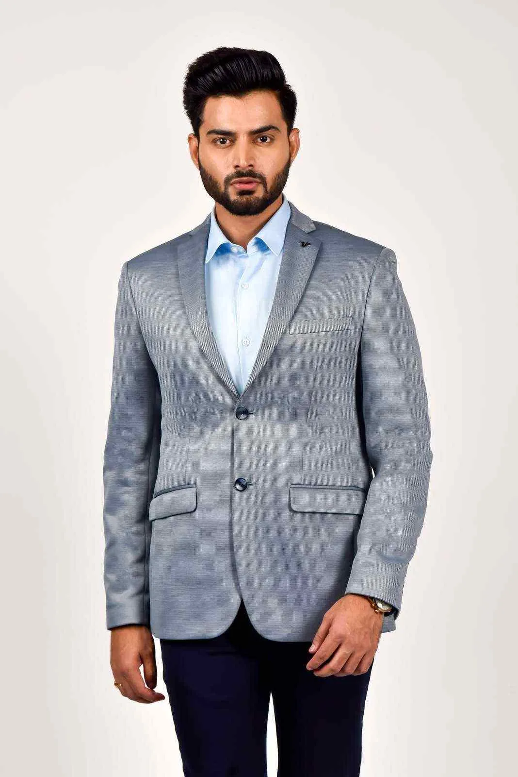 Blue Knitted Formal Blazer
