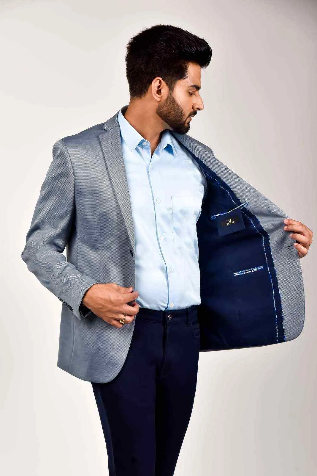 Blue Knitted Formal Blazer