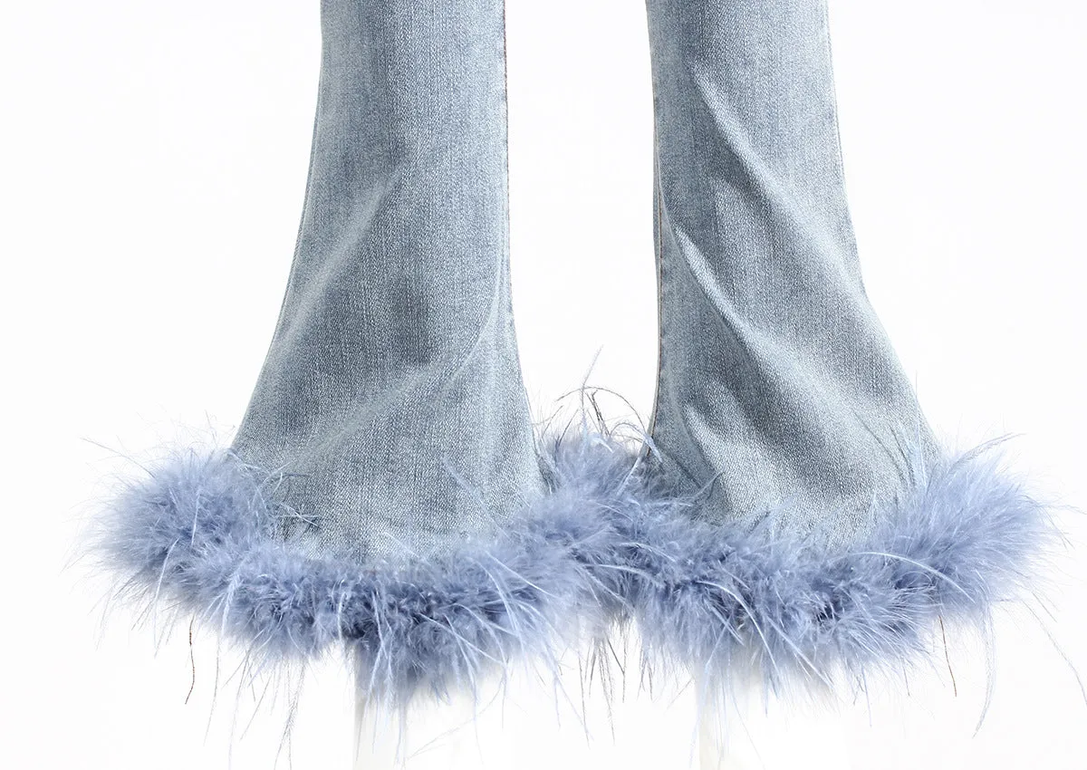 Bottom Pants Design Trousers Jeans Chic Stitching Ostrich Bell Trendy.