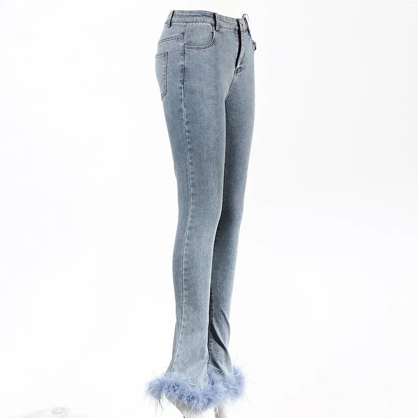 Bottom Pants Design Trousers Jeans Chic Stitching Ostrich Bell Trendy.