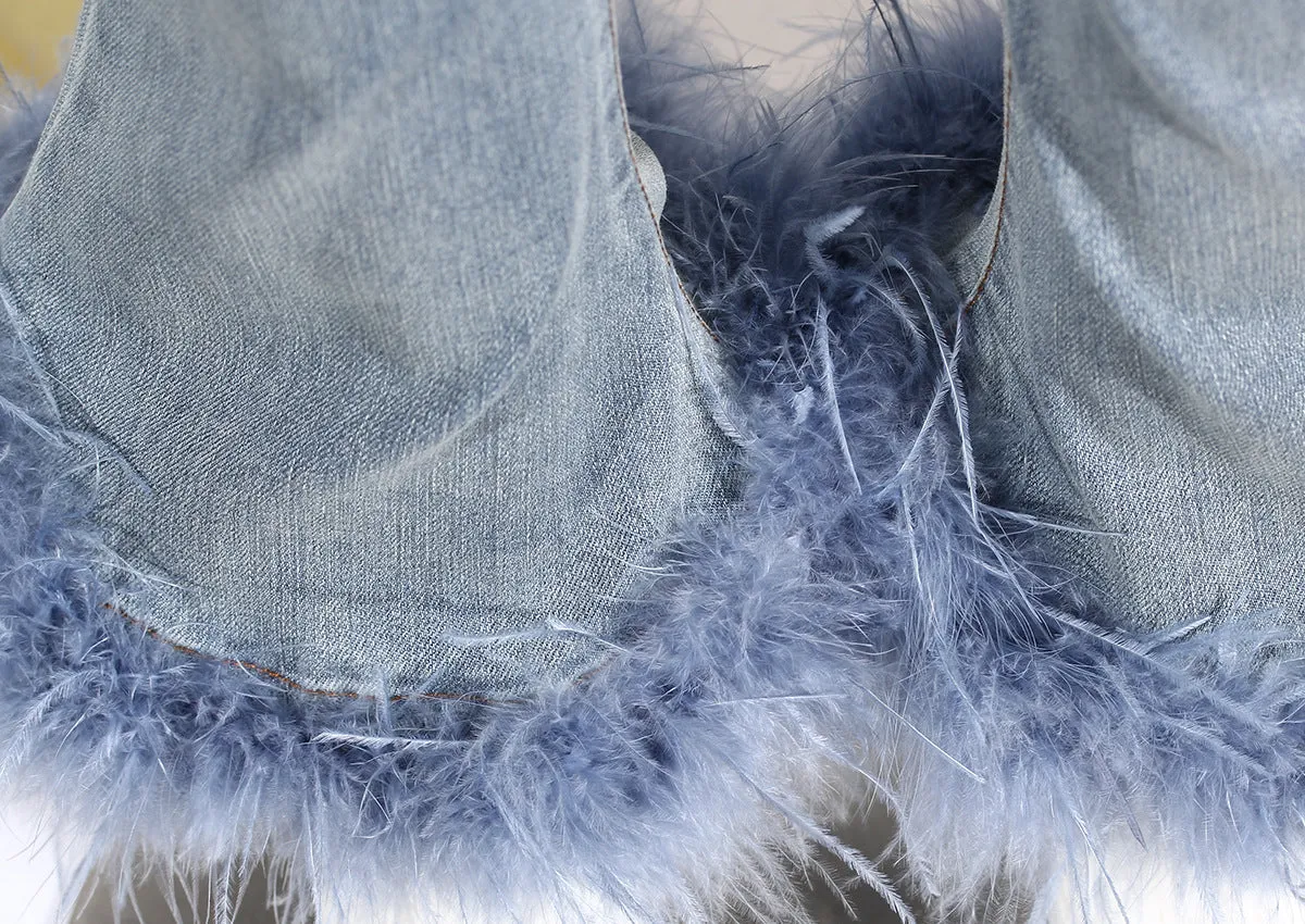 Bottom Pants Design Trousers Jeans Chic Stitching Ostrich Bell Trendy.