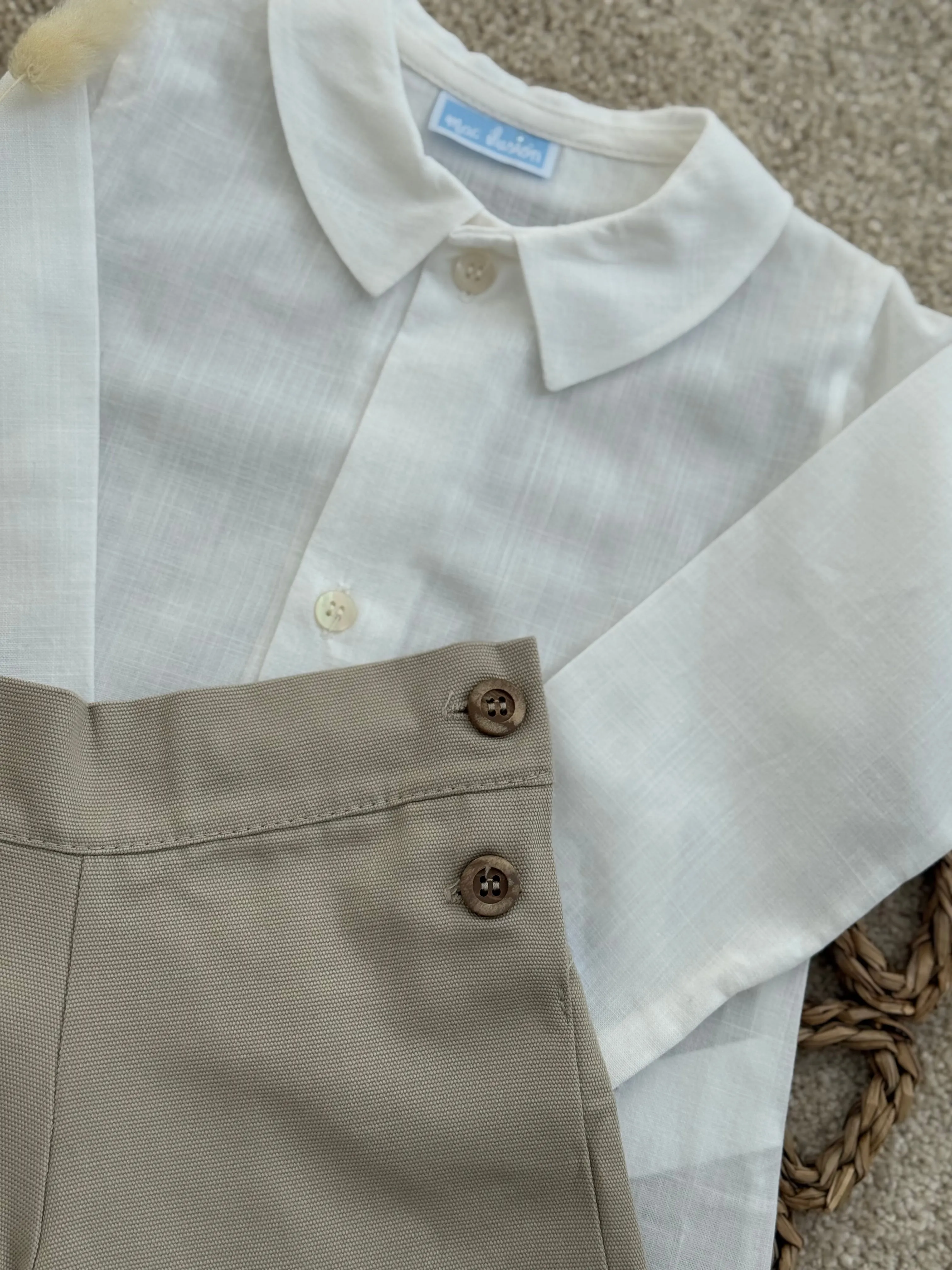 Boys White & Beige Shirt and Shorts Set 6 Months
