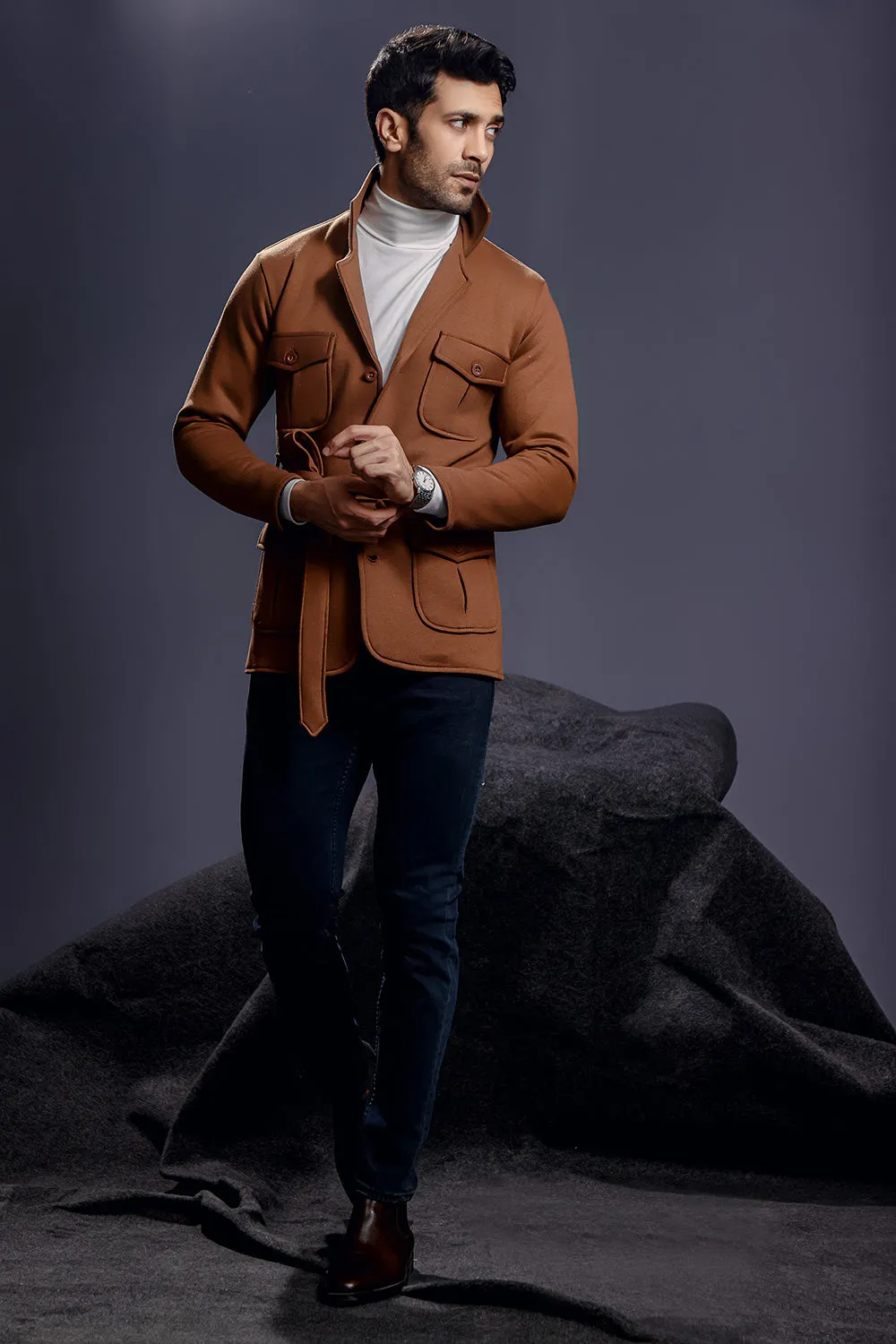 Brown Belted Safari Jacket