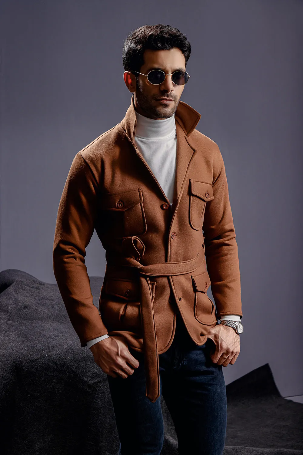 Brown Belted Safari Jacket