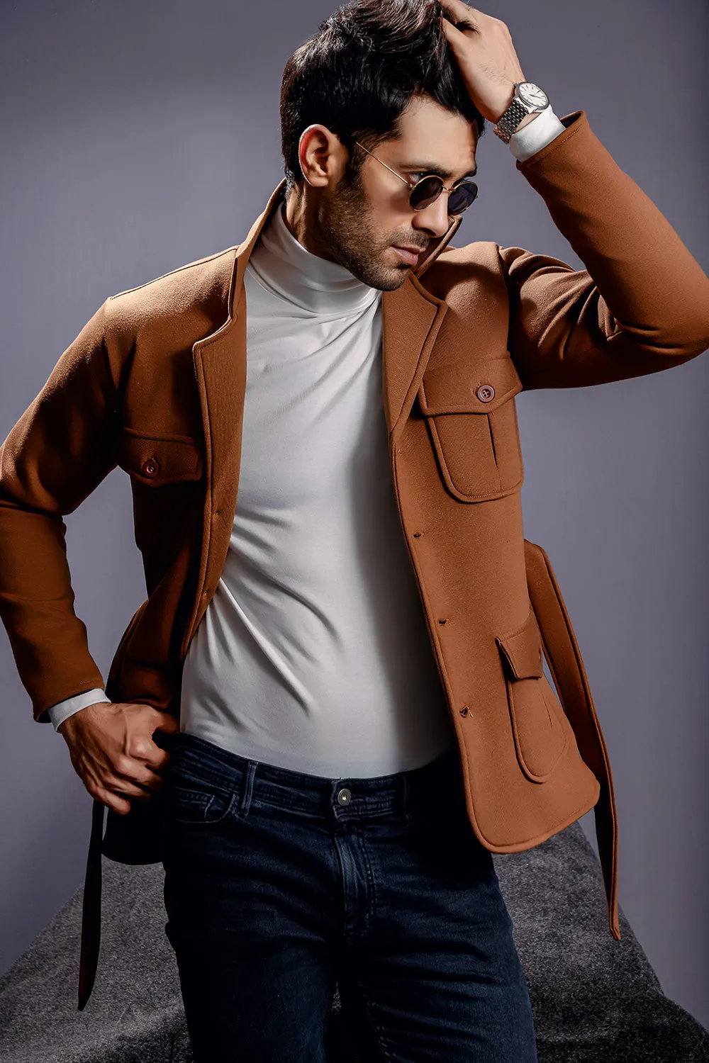 Brown Belted Safari Jacket