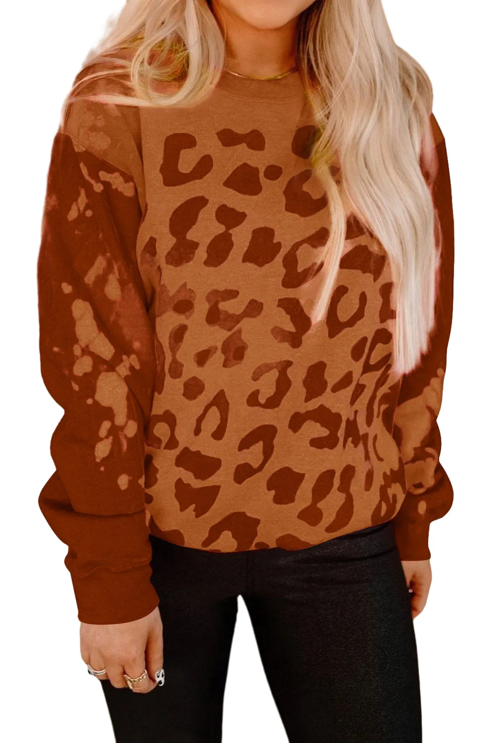 Brown Bleached Cheetah Print Sweatshirt