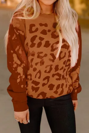 Brown Bleached Cheetah Print Sweatshirt