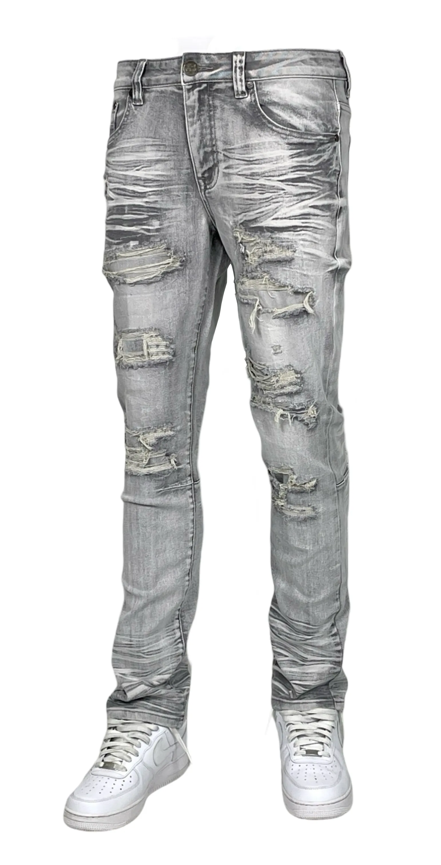 BTP24035X: Slim Fit Rip & Repair Jeans (Plus Size)