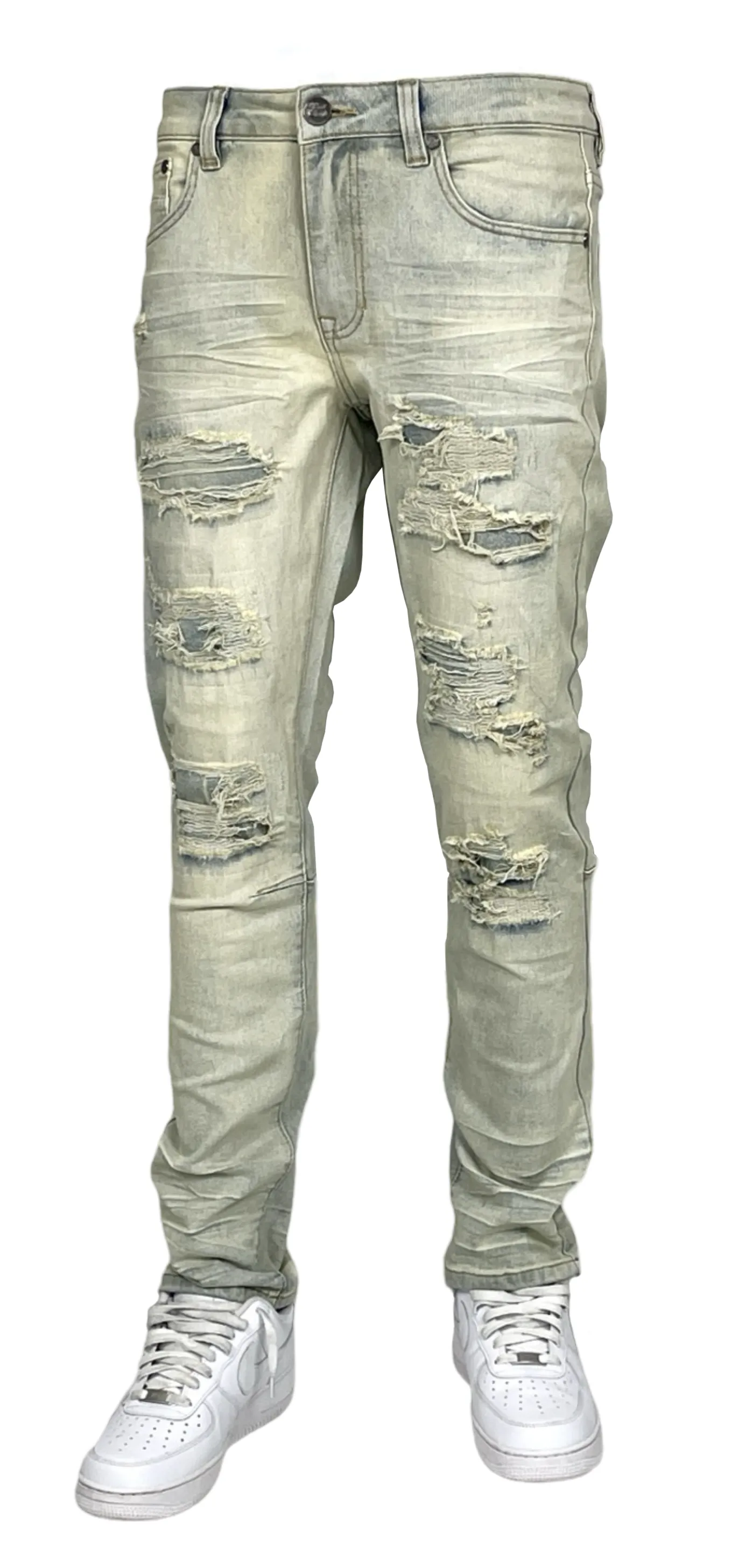 BTP24035X: Slim Fit Rip & Repair Jeans (Plus Size)