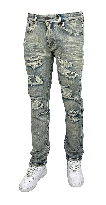 BTP24035X: Slim Fit Rip & Repair Jeans (Plus Size)
