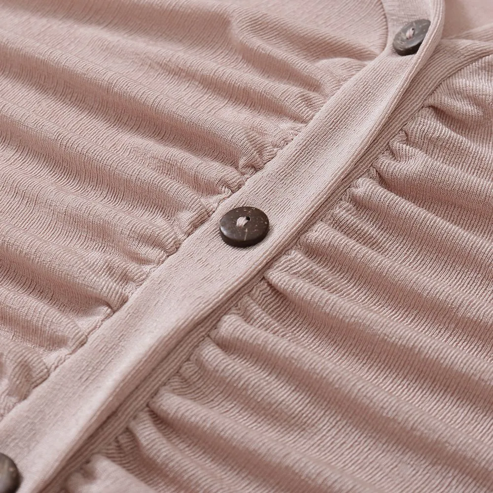 Button Down Long Sleeve V-Neck Soft Knit Cardigan