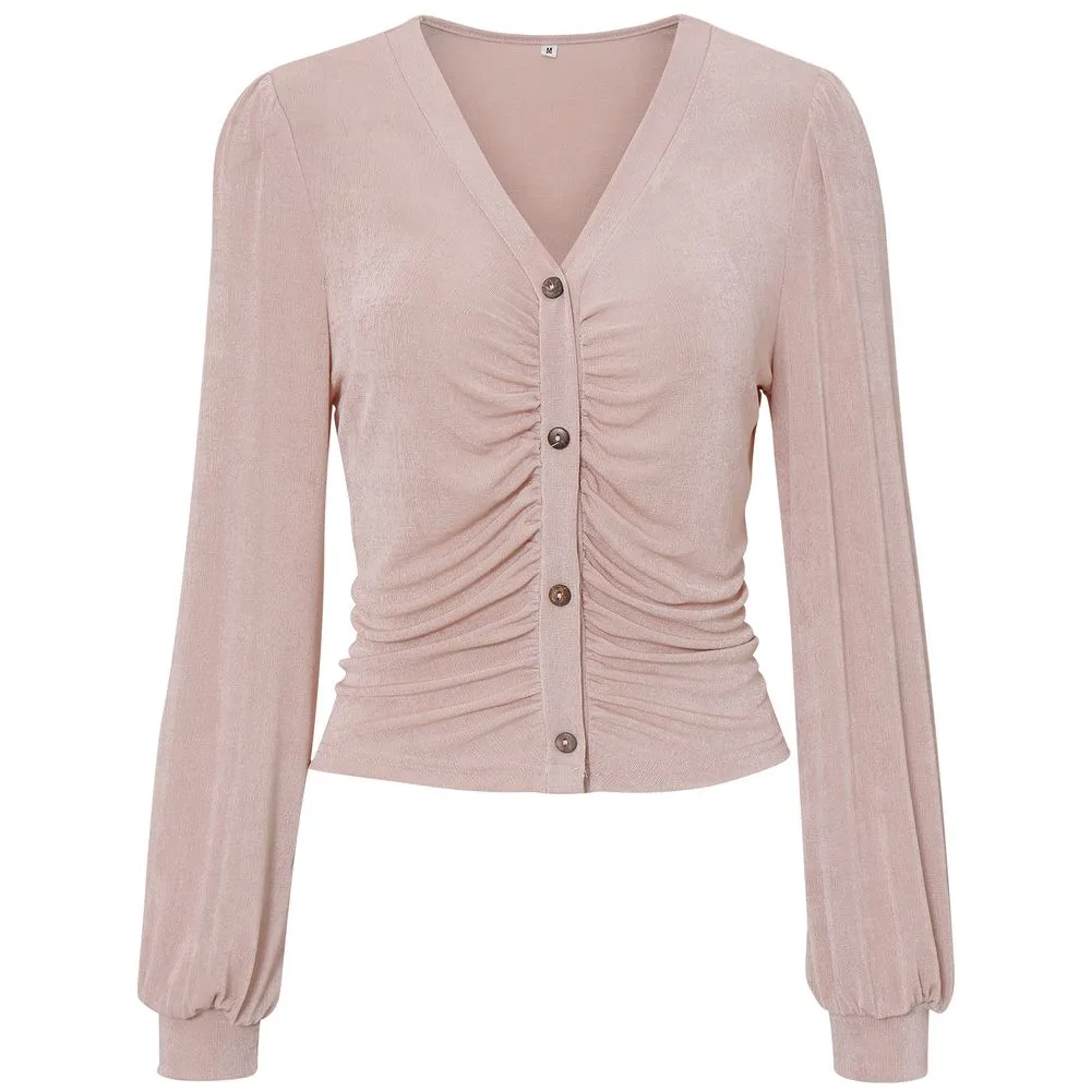Button Down Long Sleeve V-Neck Soft Knit Cardigan