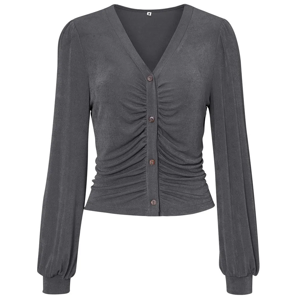 Button Down Long Sleeve V-Neck Soft Knit Cardigan