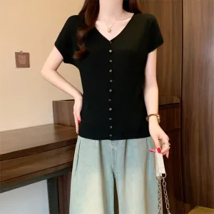 Button-up Plus Size Women's T-Shirt in Soft Rib Jersey