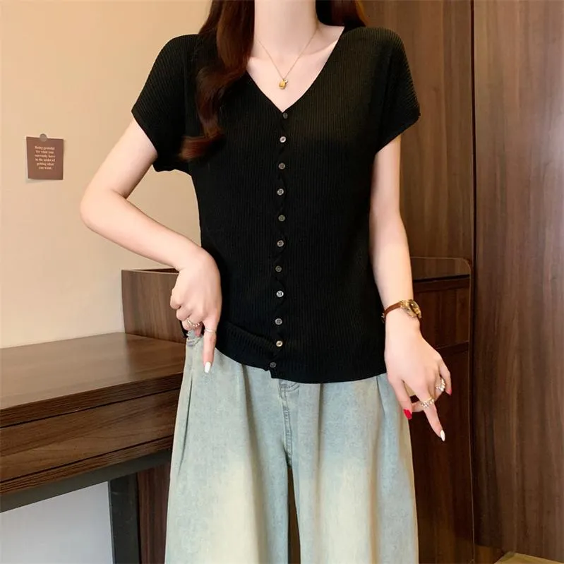 Button-up Plus Size Women's T-Shirt in Soft Rib Jersey