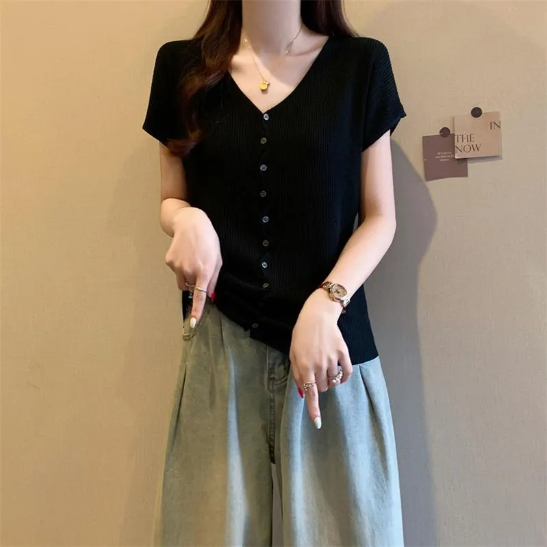Button-up Plus Size Women's T-Shirt in Soft Rib Jersey