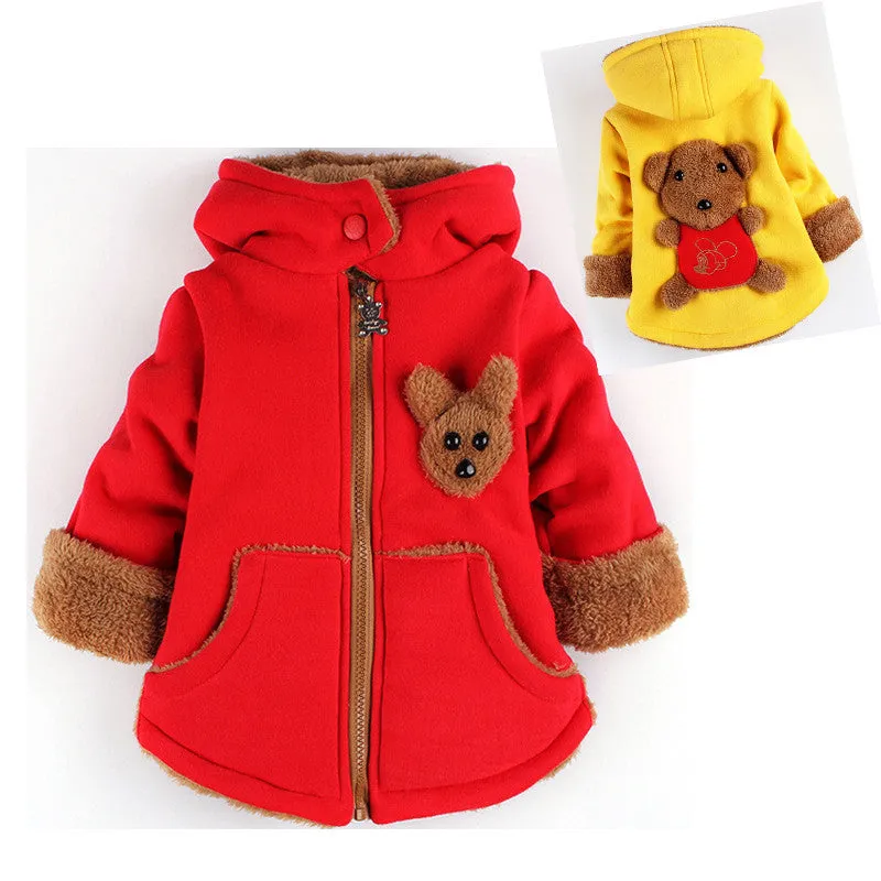 Cartoon Bear Children Winter Outwear Boys and Girls Thick Cotton Hoodies Infant Baby Cashmere Zip Sweater 1-2-3--4-5-6 Years Old