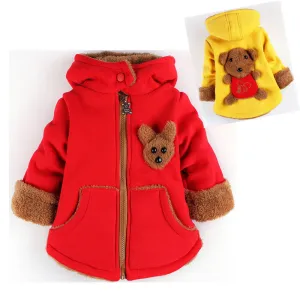 Cartoon Bear Children Winter Outwear Boys and Girls Thick Cotton Hoodies Infant Baby Cashmere Zip Sweater 1-2-3--4-5-6 Years Old