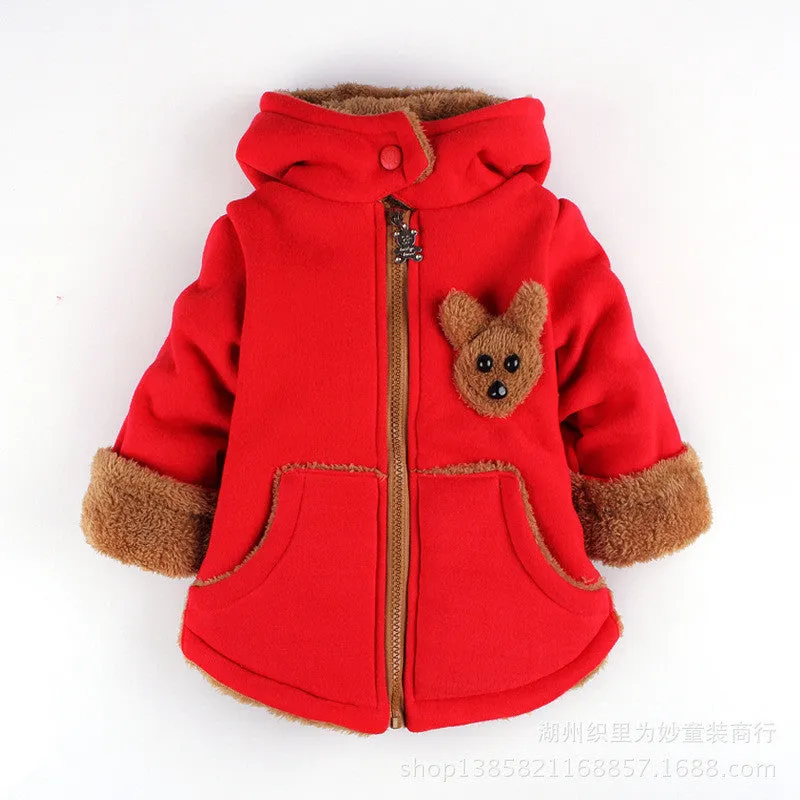 Cartoon Bear Children Winter Outwear Boys and Girls Thick Cotton Hoodies Infant Baby Cashmere Zip Sweater 1-2-3--4-5-6 Years Old