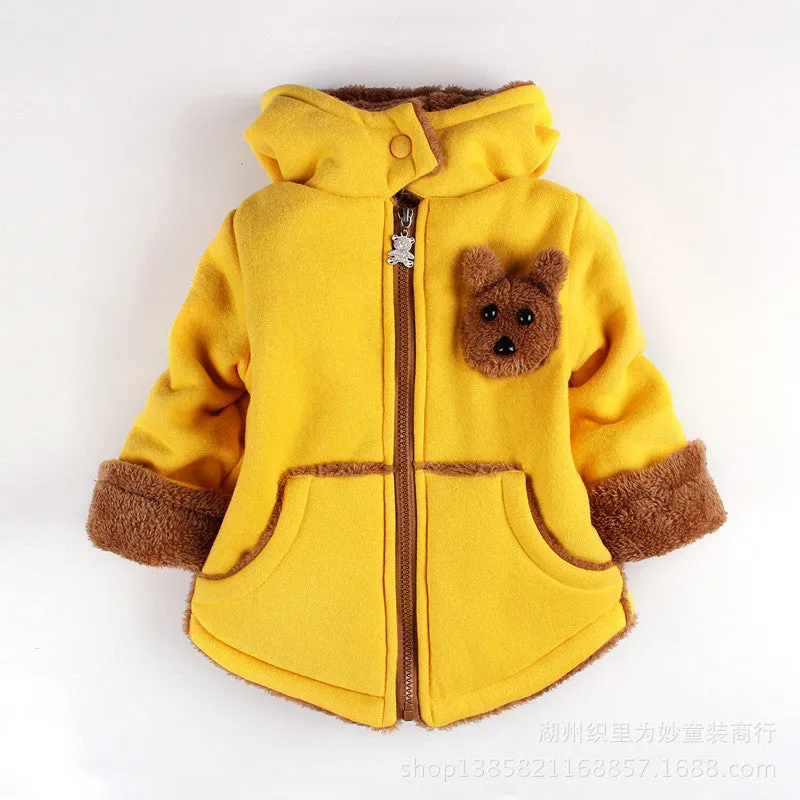 Cartoon Bear Children Winter Outwear Boys and Girls Thick Cotton Hoodies Infant Baby Cashmere Zip Sweater 1-2-3--4-5-6 Years Old