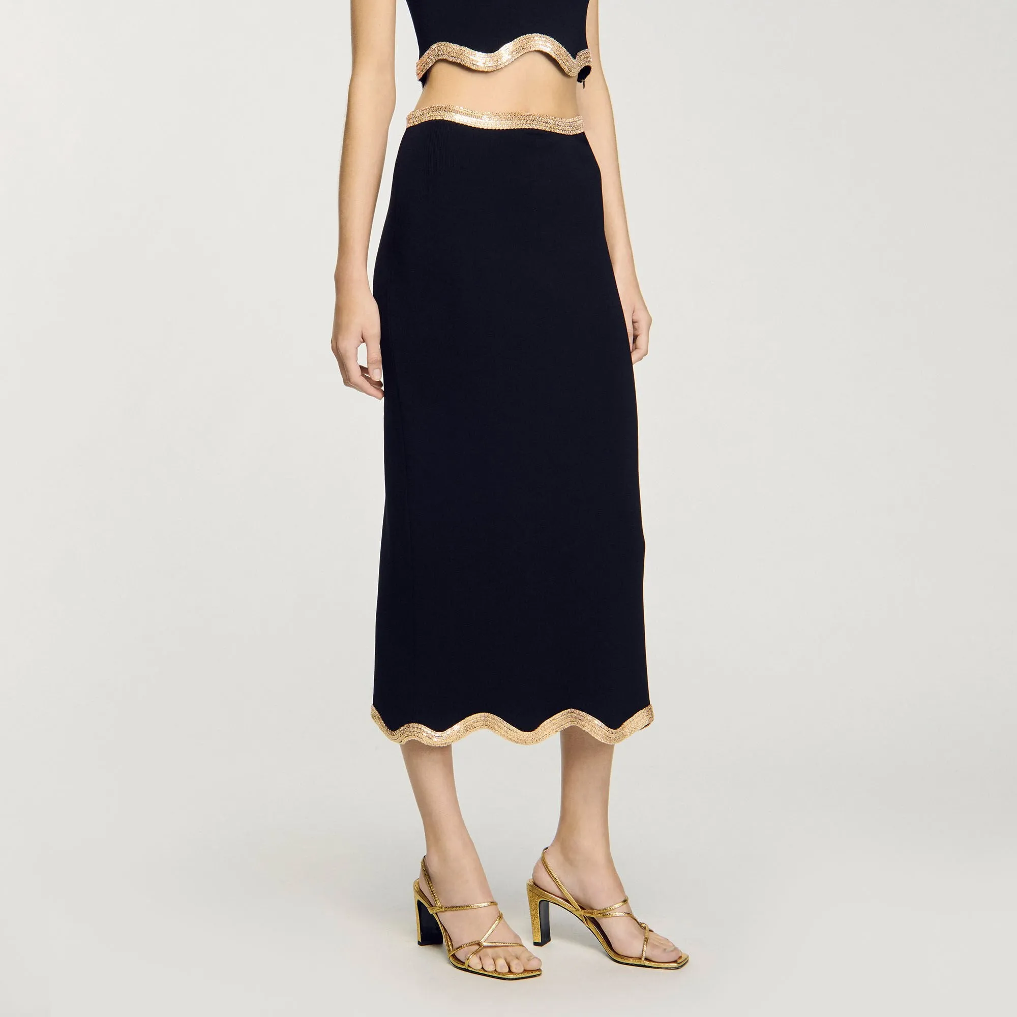Casablanca Long Knitted Skirt With Chain Detail Black
