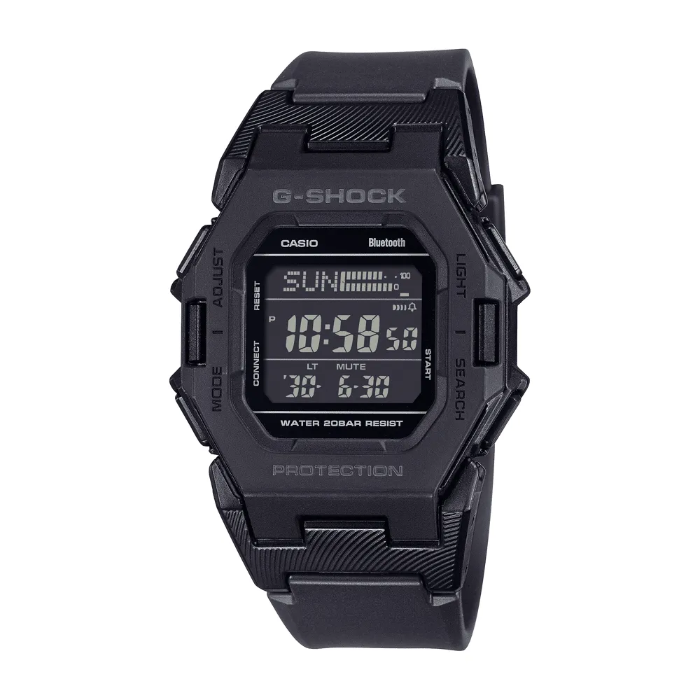 Casio G Shock Digital Square Bluetooth Steps Dual Time 200M Water Resistant Black Face And Resin Band GDB500-1D