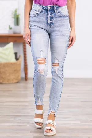 Cello Distressed Hem Slim Straight Jeans
