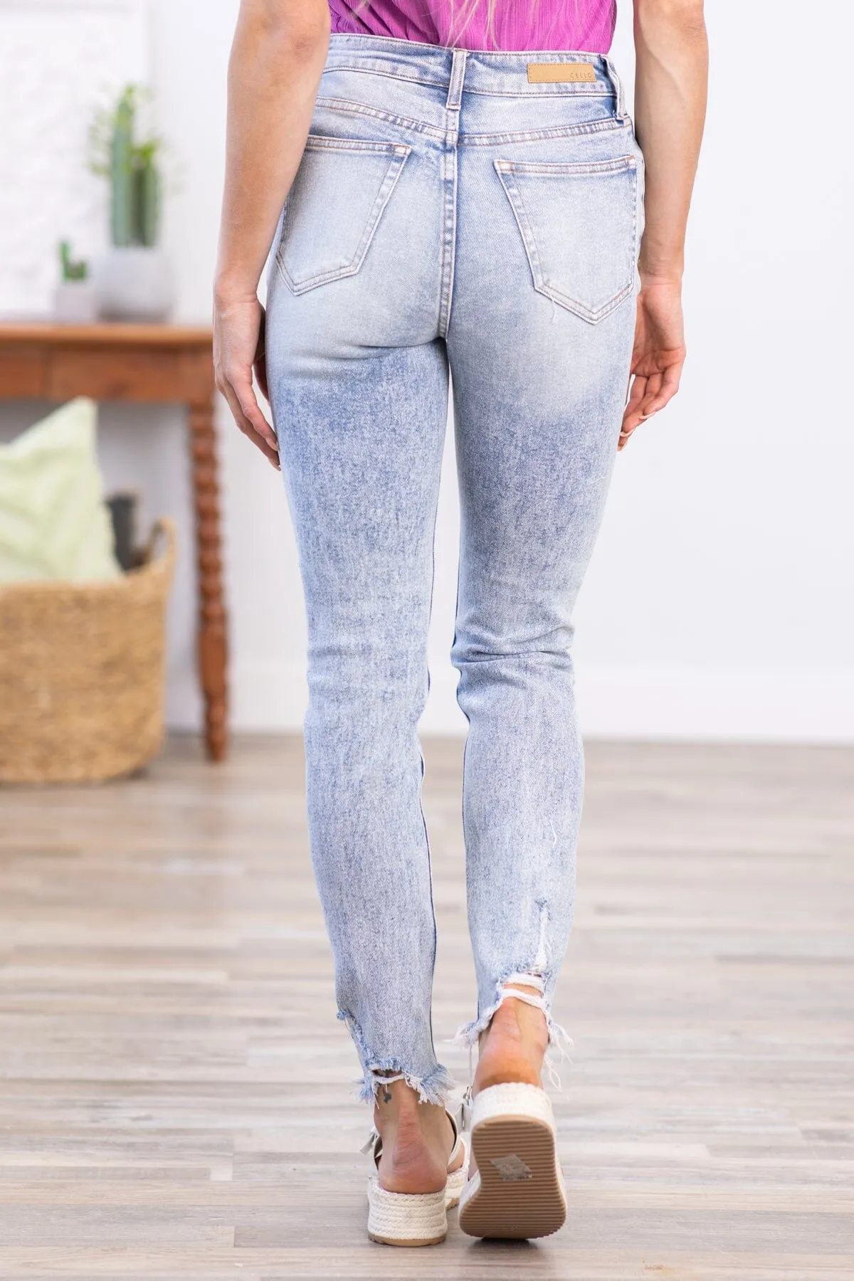 Cello Distressed Hem Slim Straight Jeans