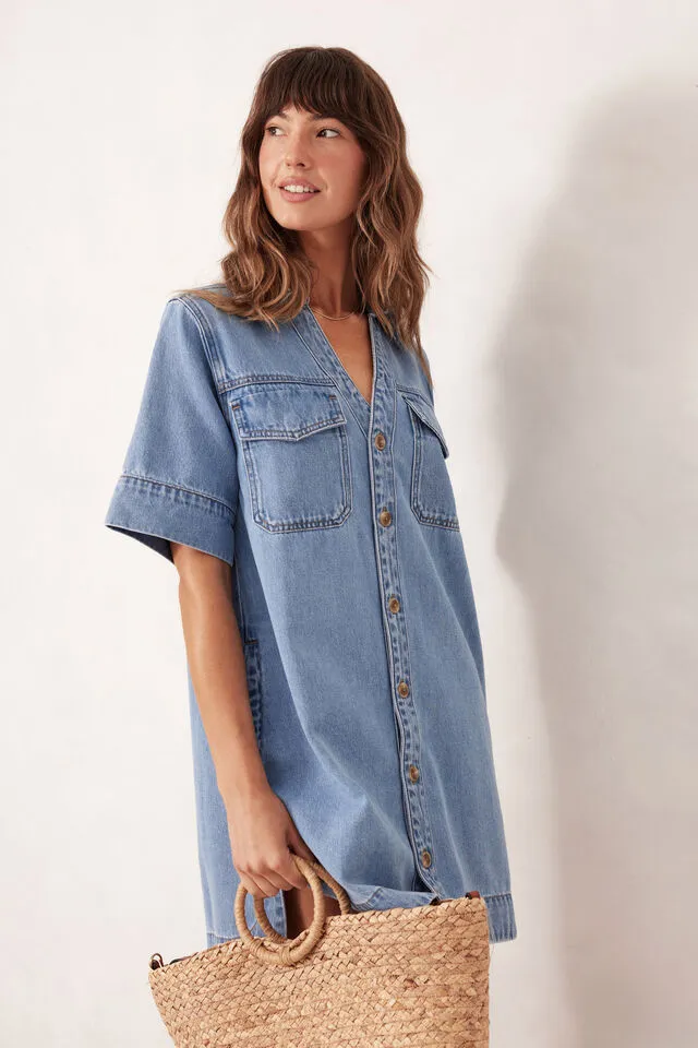Ceres Life Relaxed Shirt Dress - Mid Vintage Blue