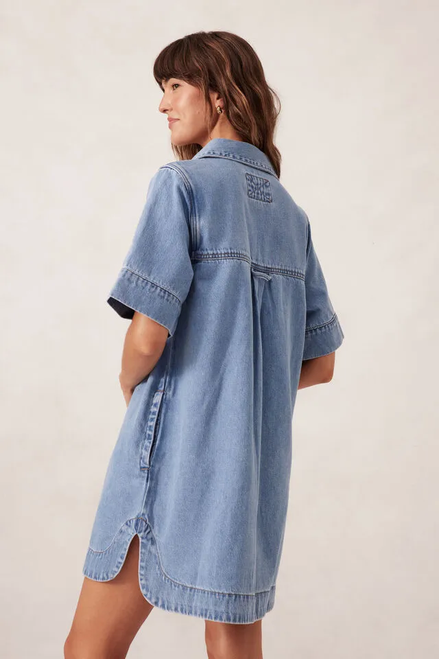 Ceres Life Relaxed Shirt Dress - Mid Vintage Blue