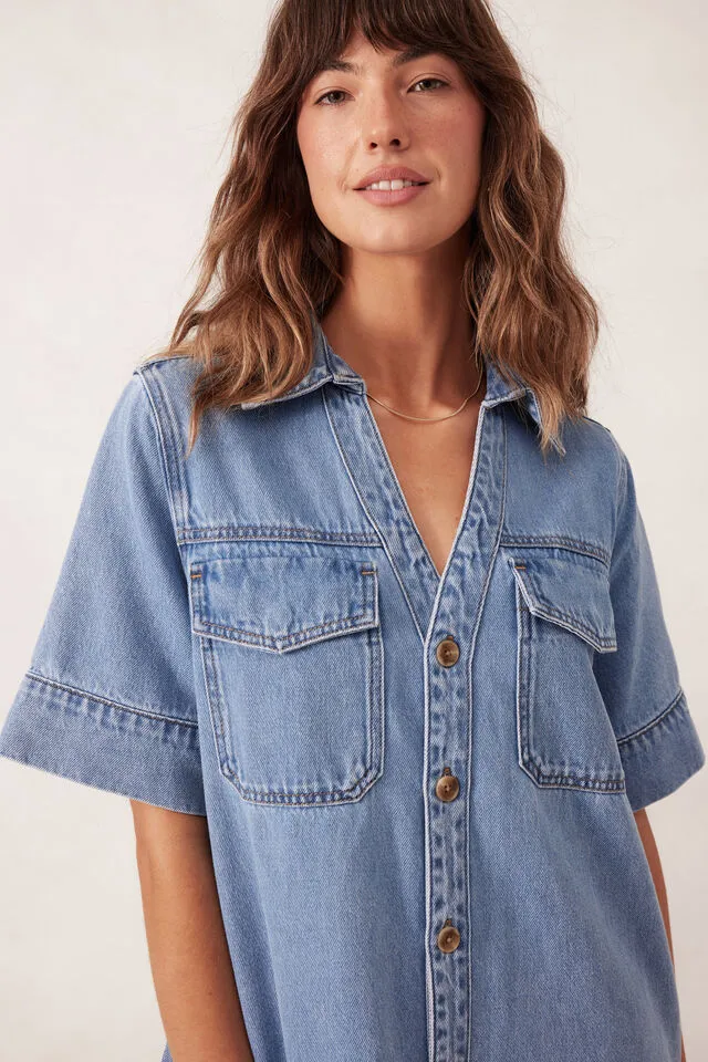 Ceres Life Relaxed Shirt Dress - Mid Vintage Blue