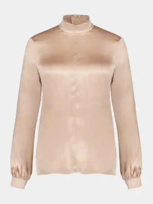 Champagne Mock Neck Blouse Charmeuse
