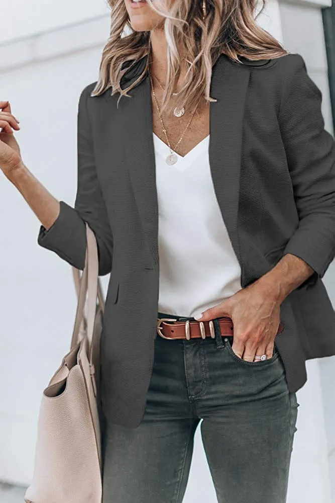 Cicy Bell Womens Casual Blazers Open Front Long Sleeve Work Office Jackets Blazer(Black&Grey,Small)