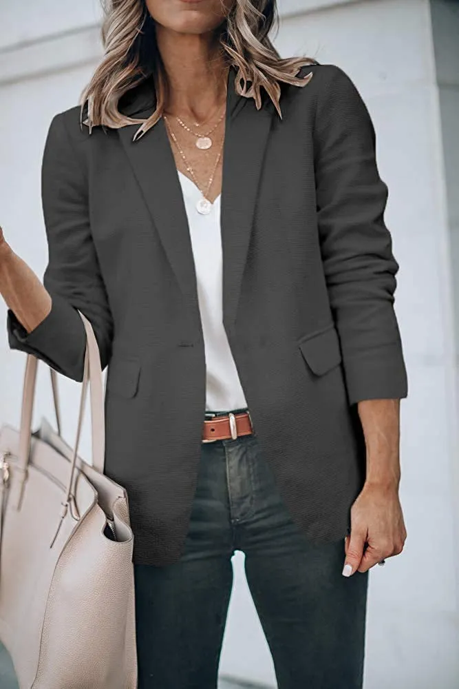 Cicy Bell Womens Casual Blazers Open Front Long Sleeve Work Office Jackets Blazer(Black&Grey,Small)