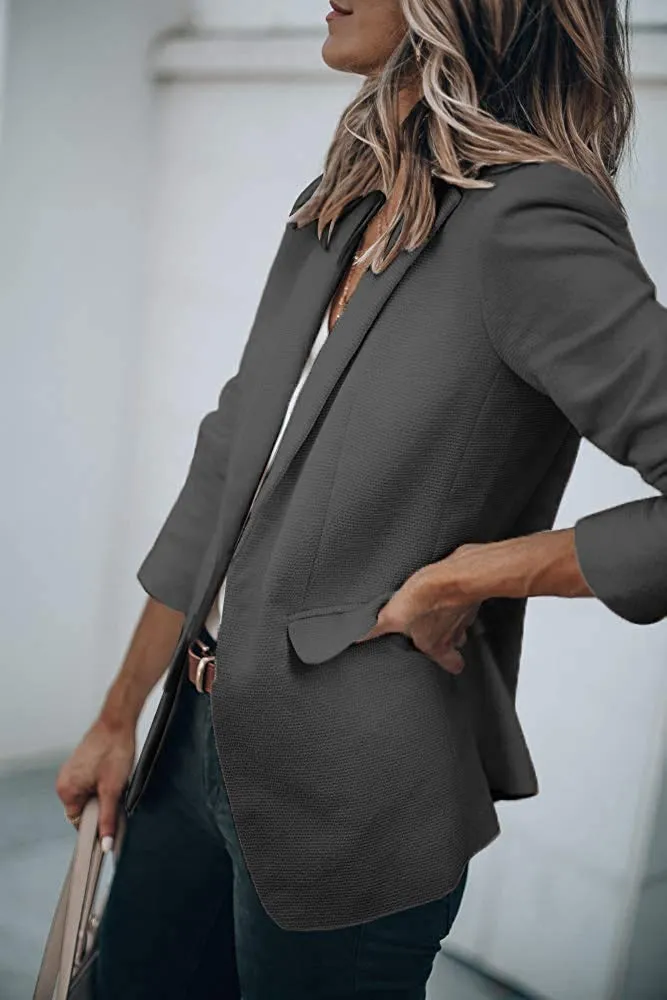 Cicy Bell Womens Casual Blazers Open Front Long Sleeve Work Office Jackets Blazer(Black&Grey,Small)