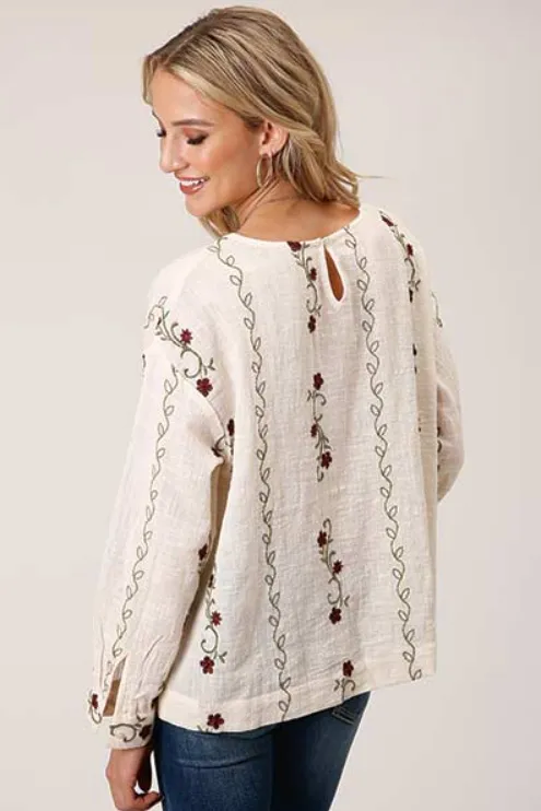 CL03-050-0565-1042 Ladies L/S Roper Blouse- Full Body Embroidery