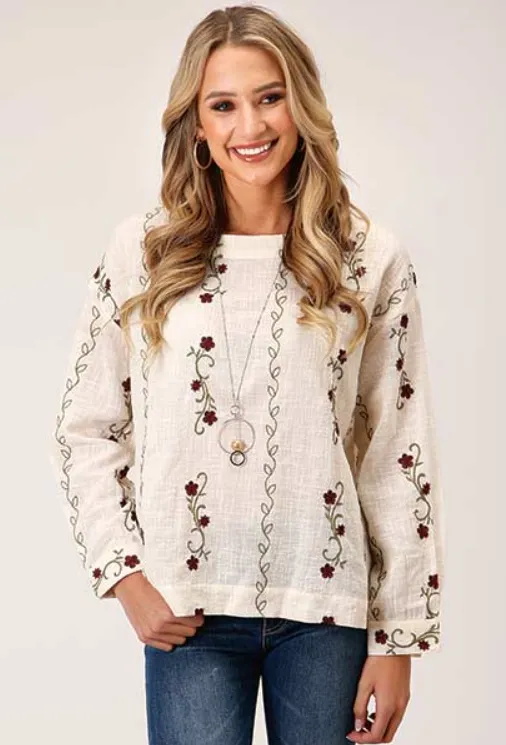CL03-050-0565-1042 Ladies L/S Roper Blouse- Full Body Embroidery