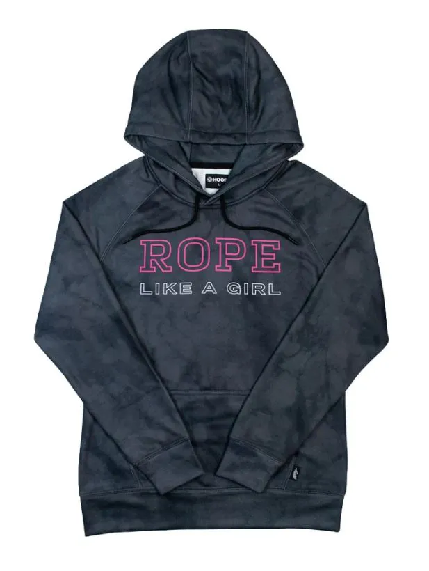 CLHH1207BK Ladies Hoodie- Rope Like A Girl - Black Marble/Pink & White Logo Internal Phone Pocket