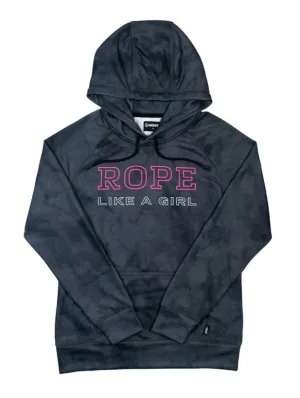 CLHH1207BK Ladies Hoodie- Rope Like A Girl - Black Marble/Pink & White Logo Internal Phone Pocket