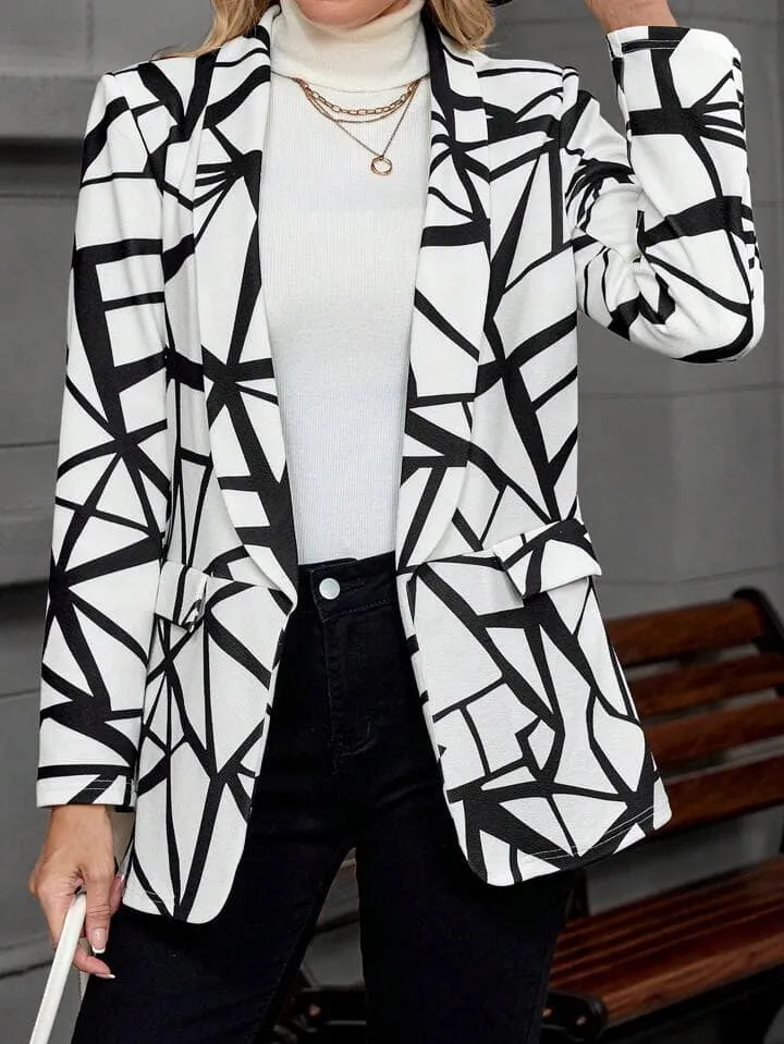CM-CS046691 Women Casual Seoul Style Geometric Print Lapel Collar Long Sleeve Blazer