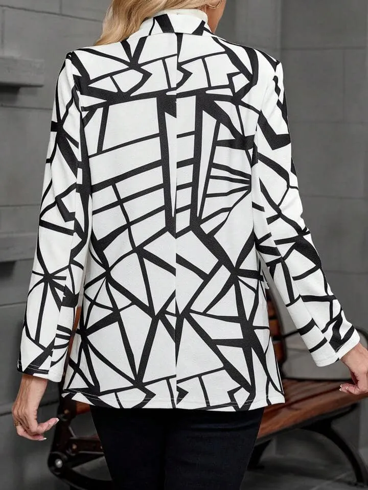 CM-CS046691 Women Casual Seoul Style Geometric Print Lapel Collar Long Sleeve Blazer