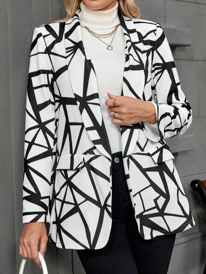 CM-CS046691 Women Casual Seoul Style Geometric Print Lapel Collar Long Sleeve Blazer