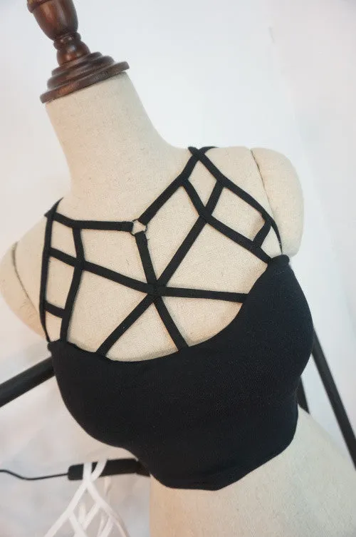 Cool Harajuku Style Cross Cut Out Bralet Spandex Bustier Bra Crop Top Women's Tank Vest