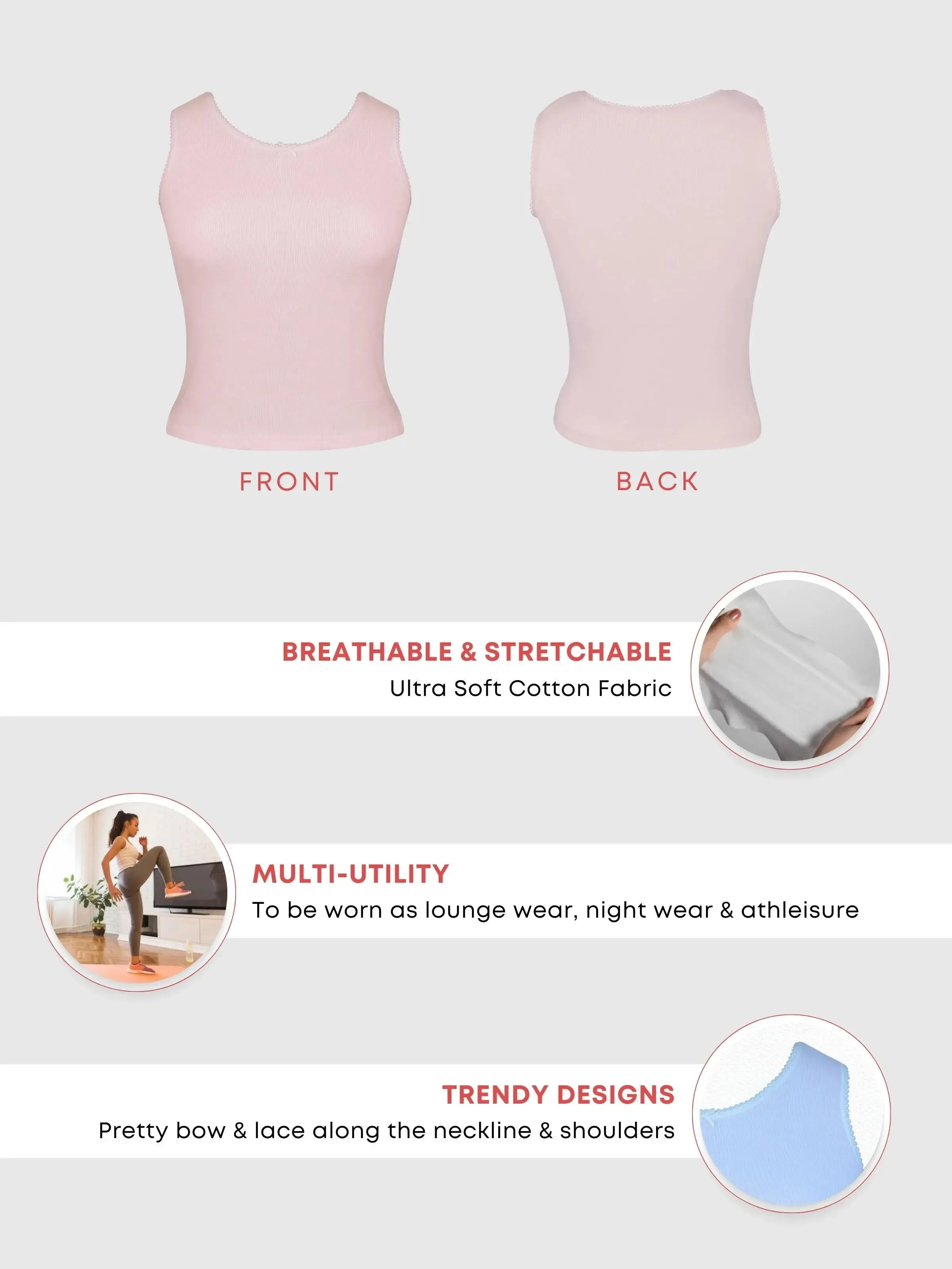 Cotton White and Skin Camisole Vest Tank Top