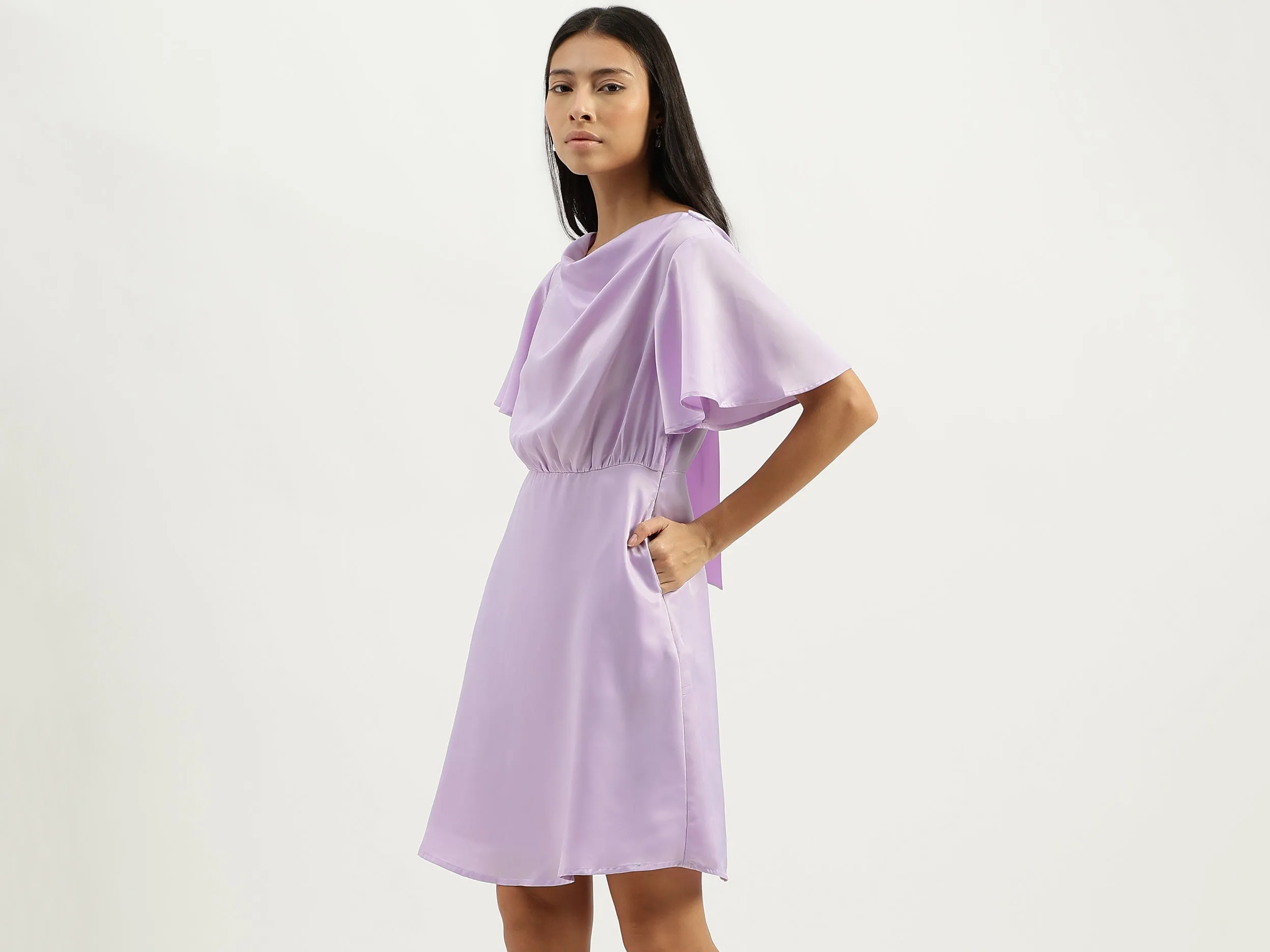 Cowl Neck Solid Dresses