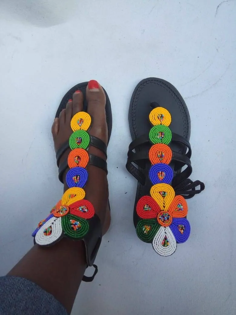 CUSTOMIZED African beaded sandals, summer sandals, Christmas gift for her,mom gift,beach sandals, leather sandals, gladiators sandals