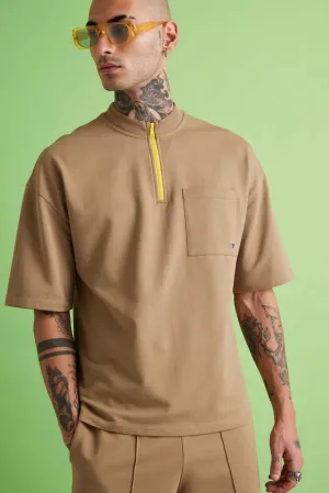 Dapper Zip-up Tee - Sand