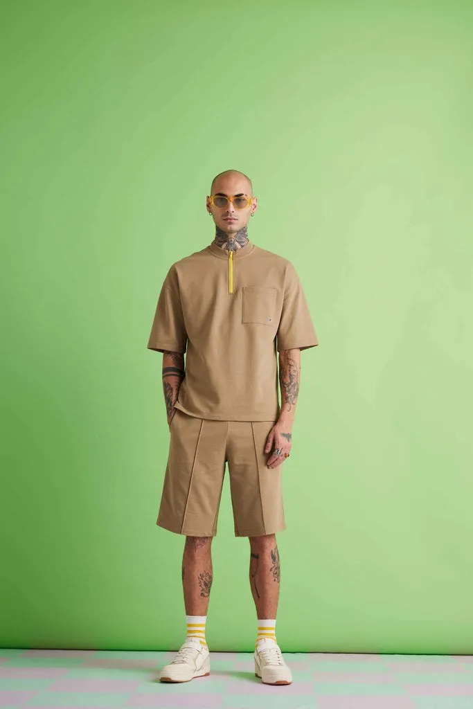 Dapper Zip-up Tee - Sand