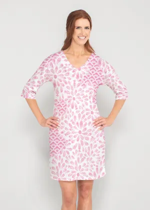 Daybreak Pink (8073) ~ Drop Shoulder 3/4 Sleeve V-Neck Dress